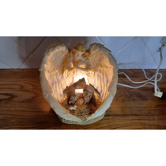 Sculpted Guardian Angel Nativity Manger Electric‎ Nightlight - Picture 1 of 8
